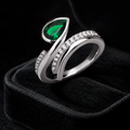 Waved Pear Emerald Ring Sterling Silver 925 Hallmarked Sizes I - T British Made