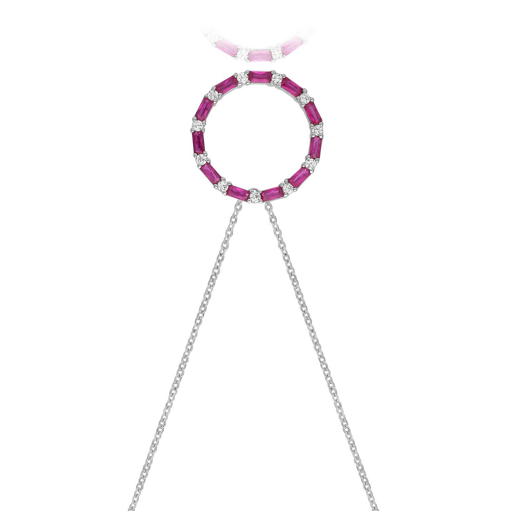 Ruby Baguette Circle Necklace Sterling Silver 925 Hallmarked British Made