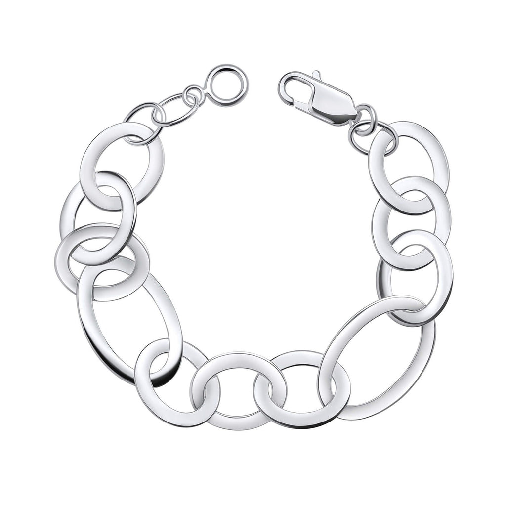 Mixed Flat Oval Link Bracelet British Made 925 Hallmark Brand New 20cm