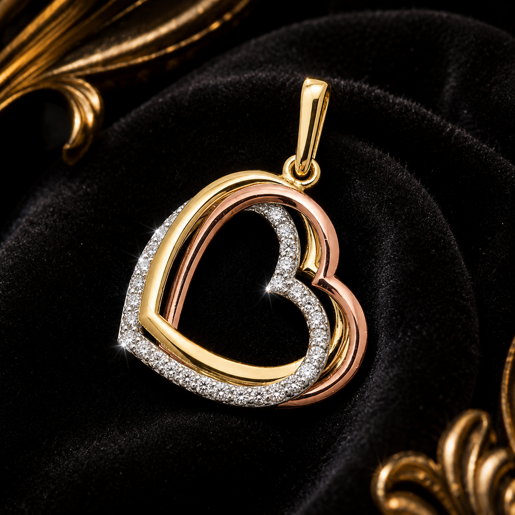 3 Heart 9ct Triple Gold Pendant 375 Hallmark British Made All Chain Lengths