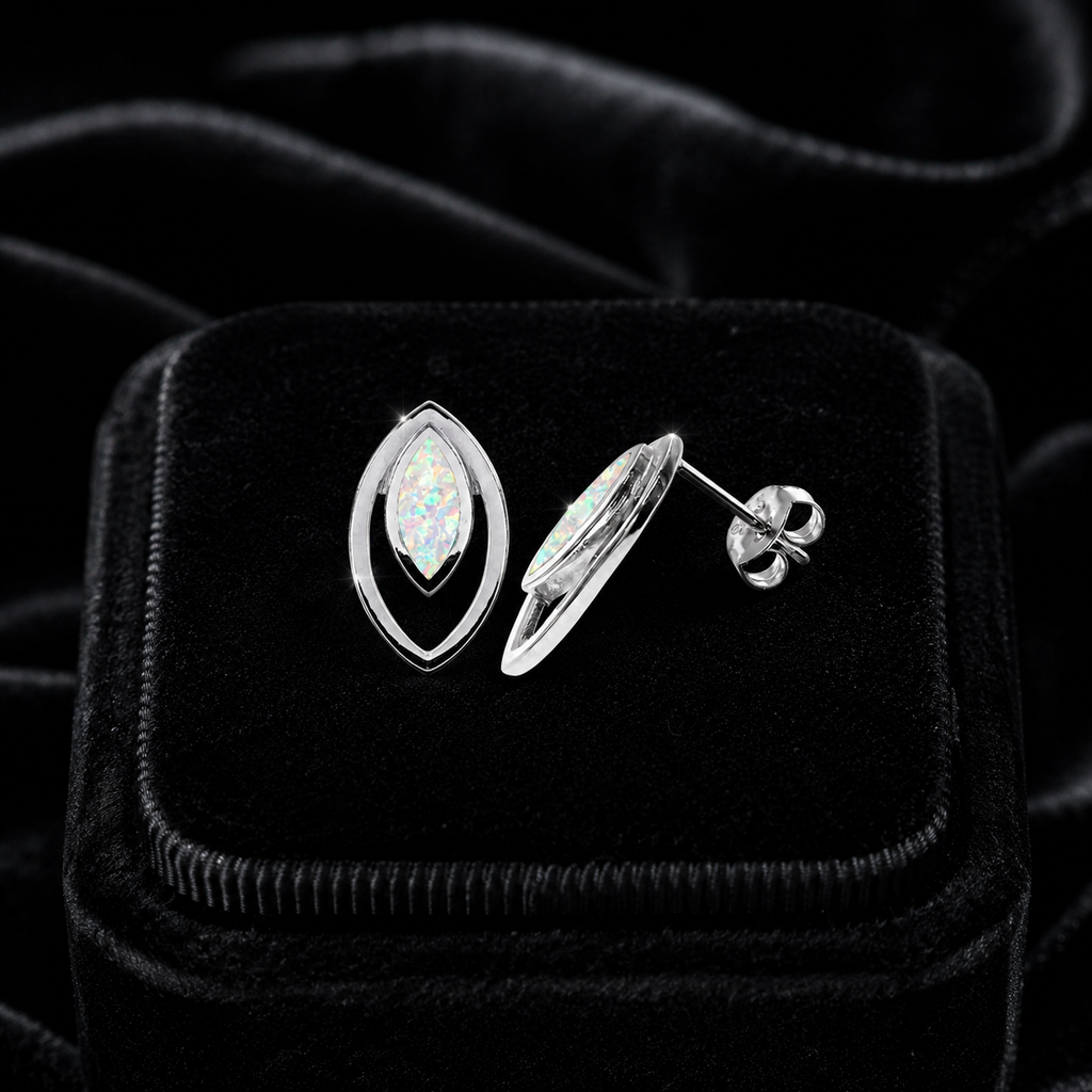Natural Marquise Opal Earrings Sterling Silver 925 Hallmarked Brand New Boxed
