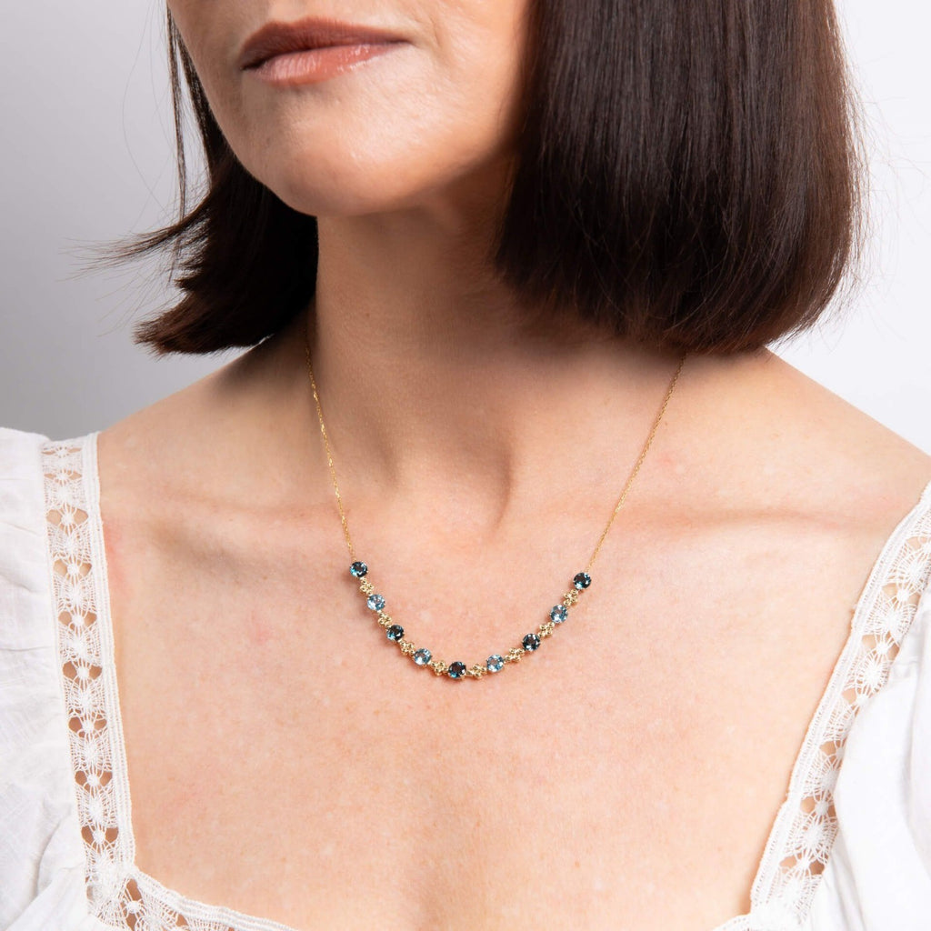 9ct Yellow Gold Blue Topaz Necklace 375 Hallmarked British Made Brand New Boxed