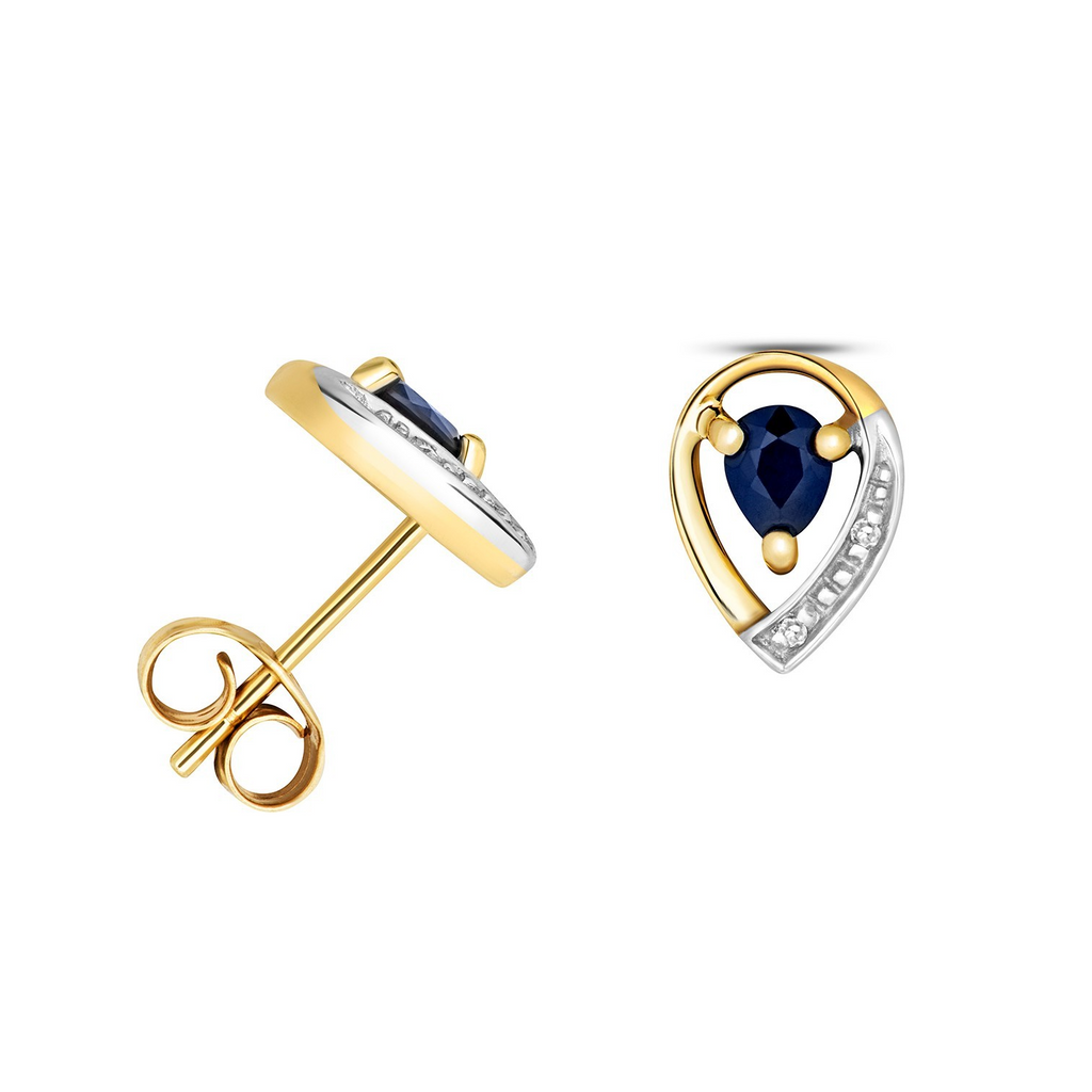Sapphire Teardrop Diamond Stud Earrings 9ct Multi Gold 375 Hallmark British Made