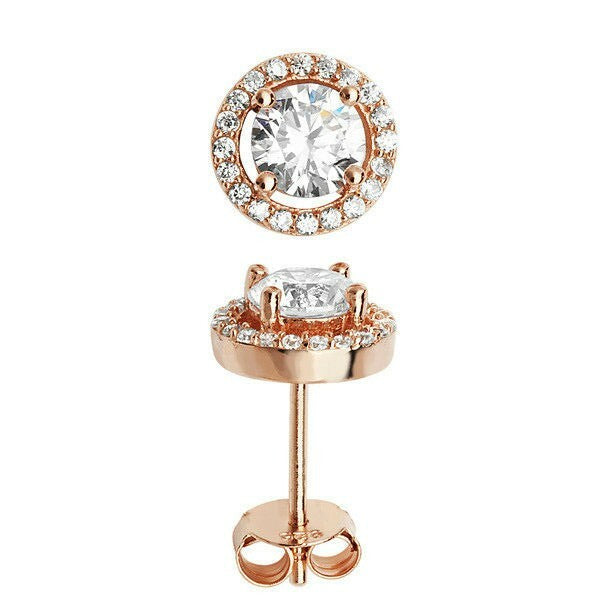 Rose Gold Gemstone Earrings Halo Sterling Silver 925 Hallmark Brand New Boxed