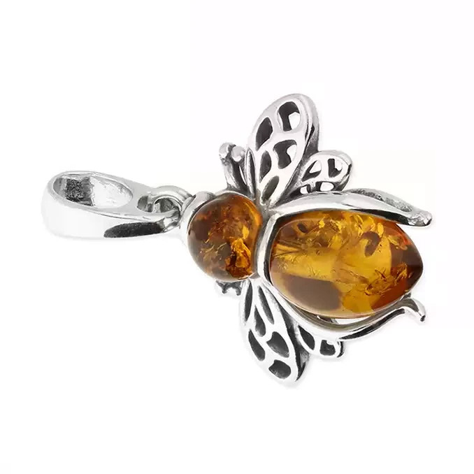 Amber Bumble Bee Pendant Sterling Silver 925 Hallmarked All Chain Lengths