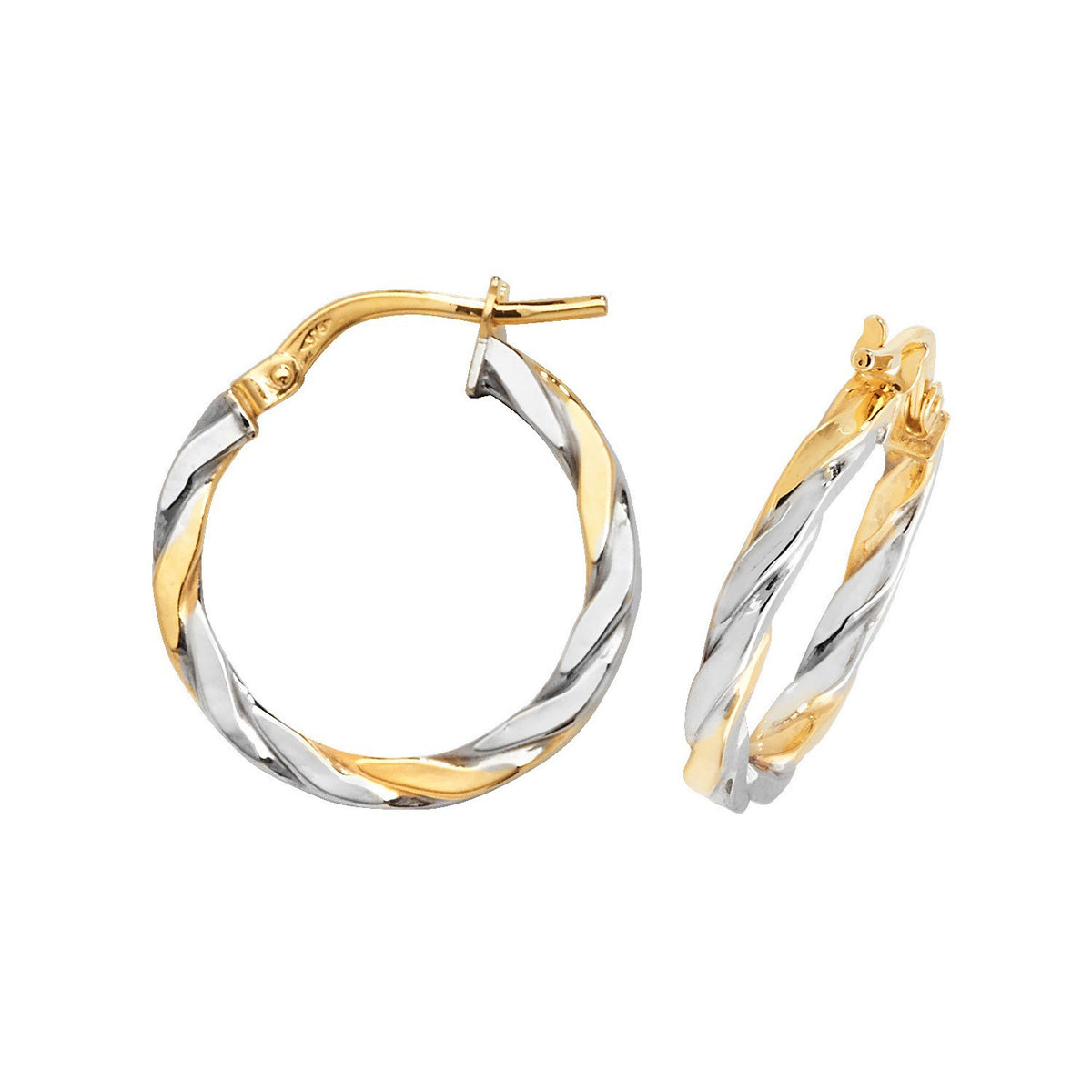 9ct White/Yellow Gold Ribboned Hoop Earrings 375 Hallmarked 8mm - 30mm Diameter