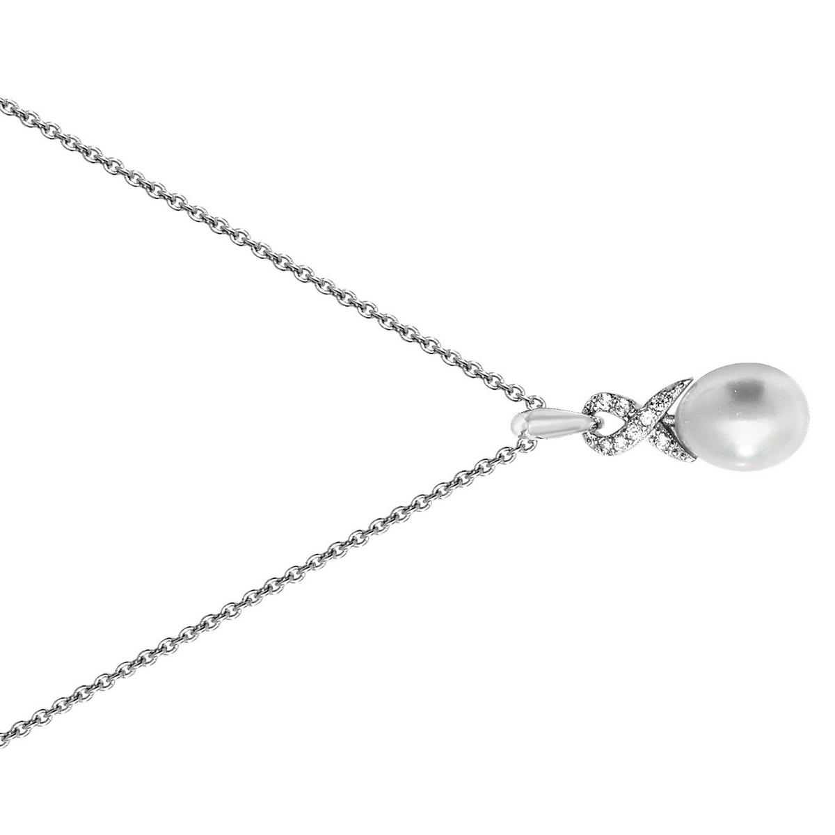 Ladies Infinity Pave Pearl Necklace Sterling Silver 925 Hallmarked British Made