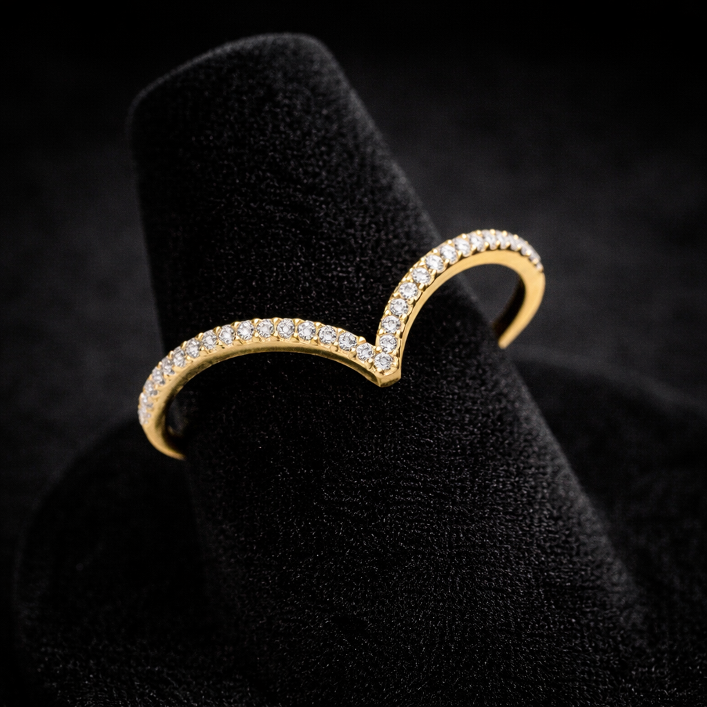 30 Stone Wishbone Ring 9ct Yellow Gold Hallmarked Sizes J - S British Made