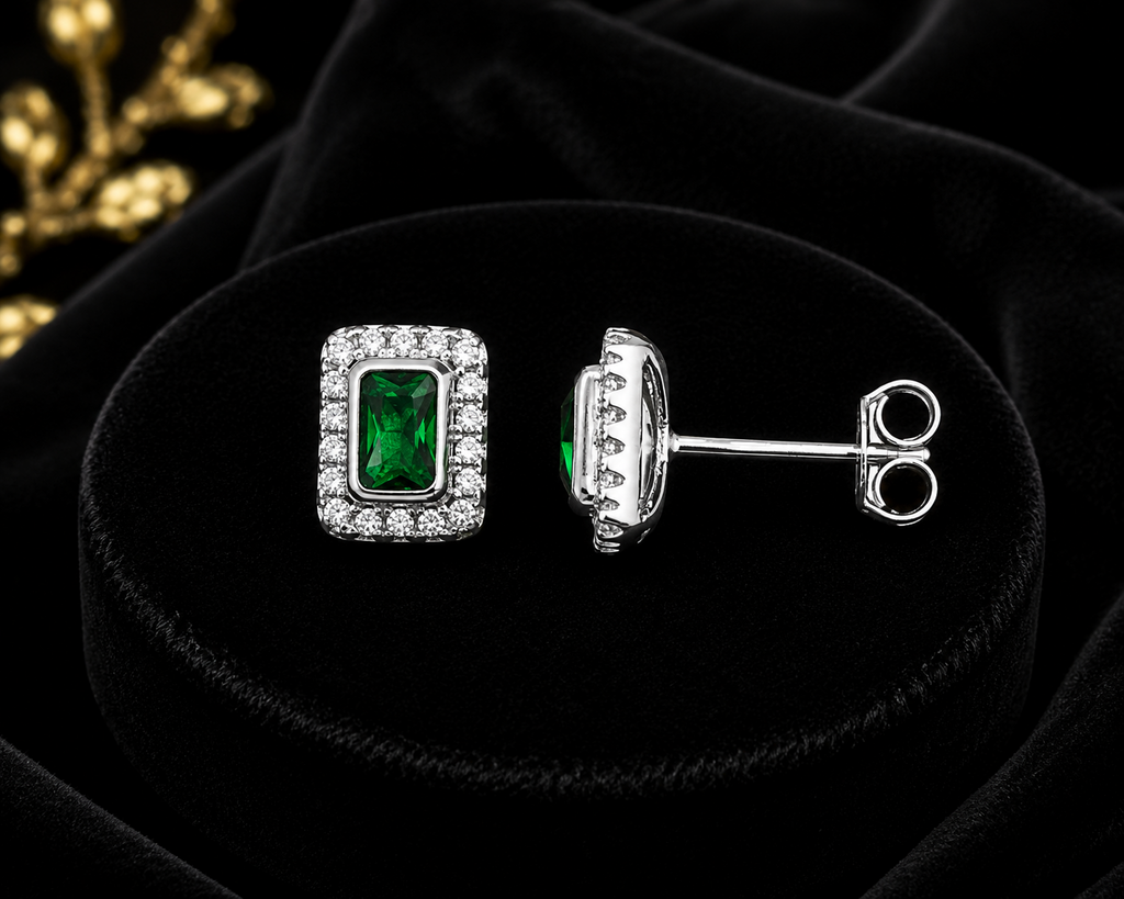 Emerald Gemstone Earrings Solid Sterling Silver 925 Hallmark Brand New Boxed