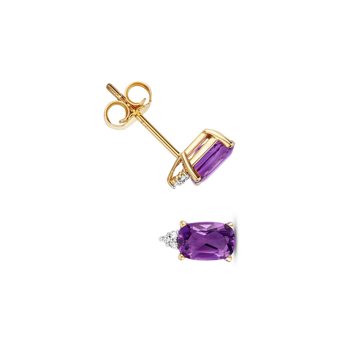 Natural Oval Amethyst Diamond Stud Earrings 9ct Yellow Gold 375 Hallmarked