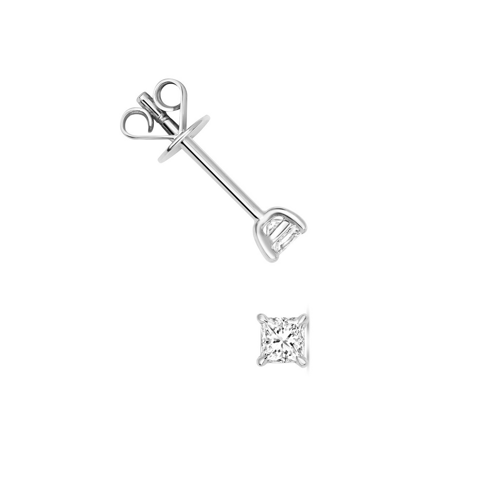 Natural Diamond Princess Stud Earrings 18ct White Gold Hallmarked British Made