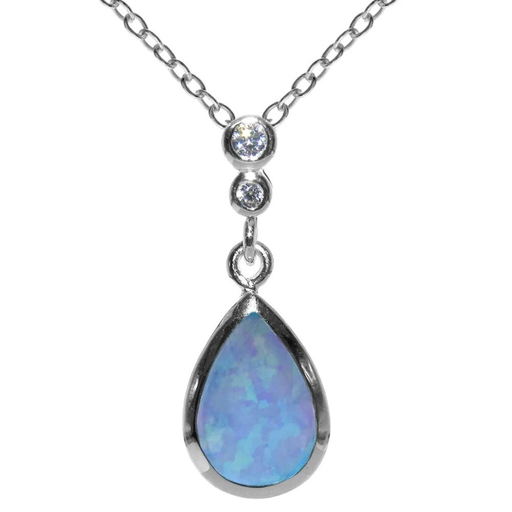Teardrop Opal Necklace Solid Sterling Silver 925 Hallmarked British Made