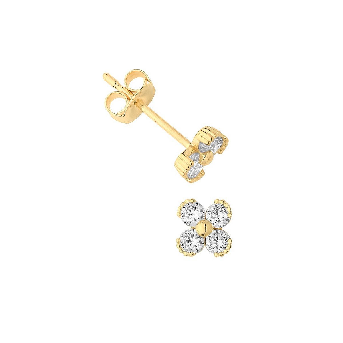 4 Stone Floral Stud Earrings 9ct Yellow Gold 375 Hallmarked Brand New Boxed