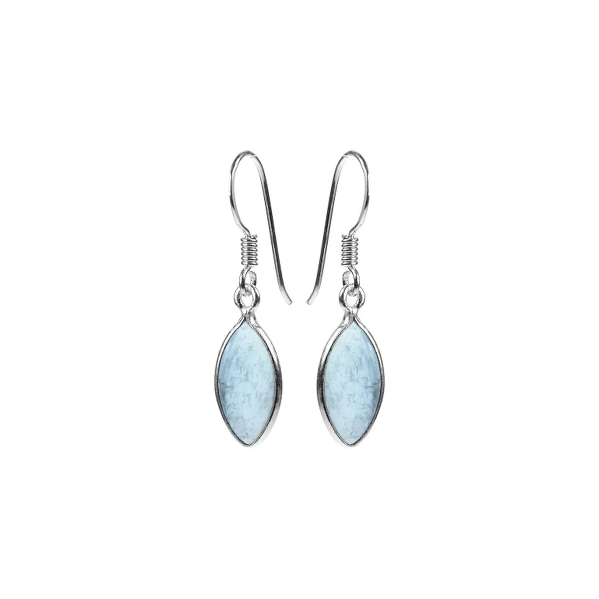Marquise Natural Aquamarine Drop Earrings Sterling Silver 925 Hallmarked