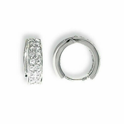 Mens Huggie Hoop Earring Cubic Zirconia Solid Sterling Silver 925 Gents Hallmark