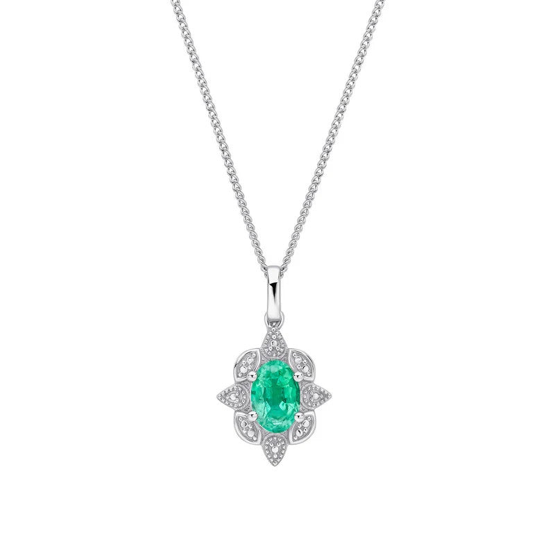 Art Deco Emerald Pendant 9ct White Gold 375 Hallmarked British Made