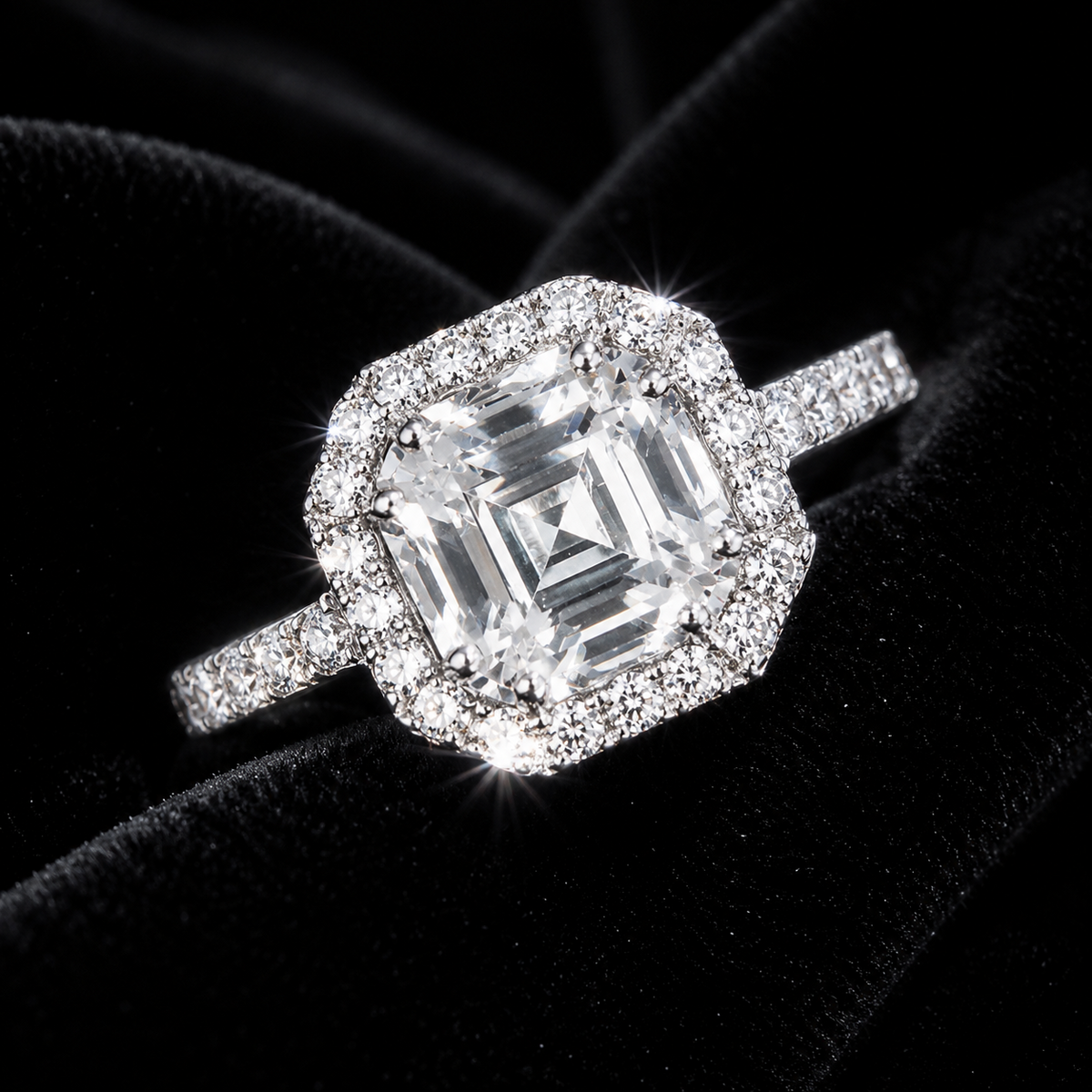 Sterling Silver Asscher Halo Ring Engagement Gemstone 925 Hallmarked Size L - T