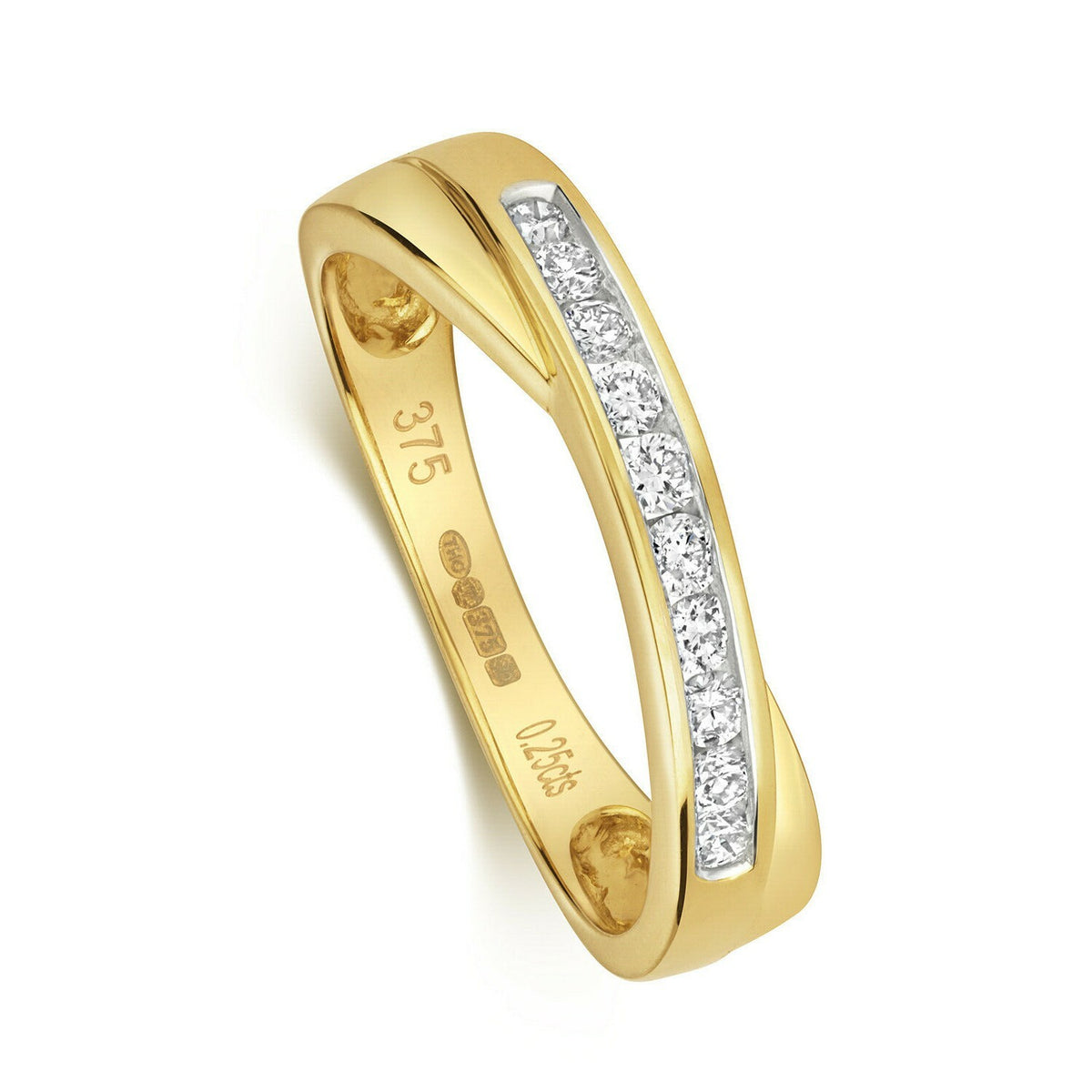 Natural Diamond Crossover Ring Eternity Band 9ct Yellow Gold 375 Hallmarked