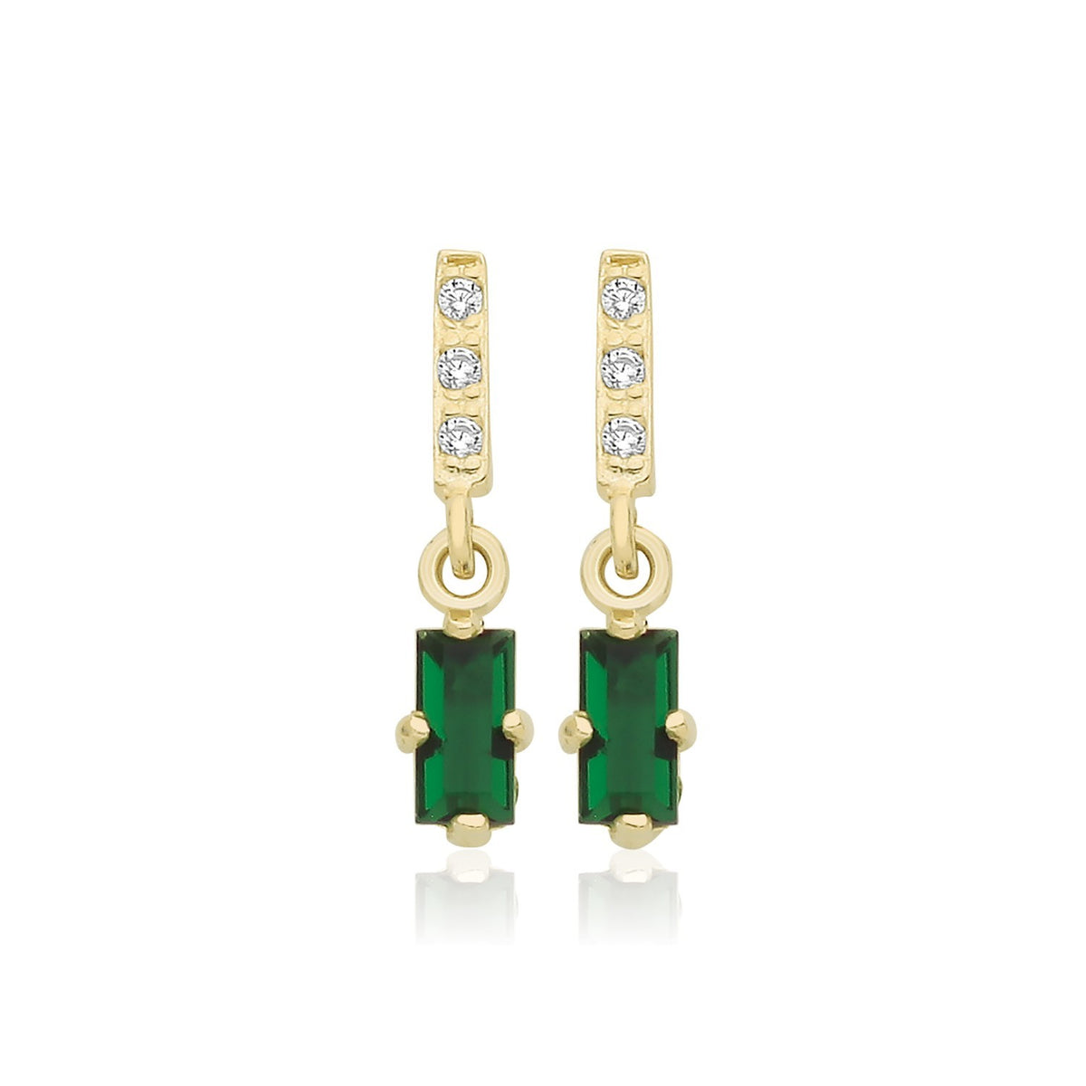 Baguette Natural Emerald Drop Earrings 9ct Yellow Gold 375 Hallmarked Brand New
