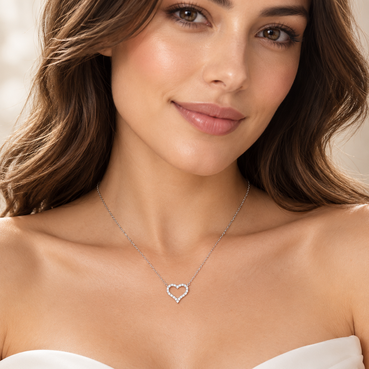 Ladies Halo Open Heart Necklace Sterling Silver 925 Hallmarked British Made