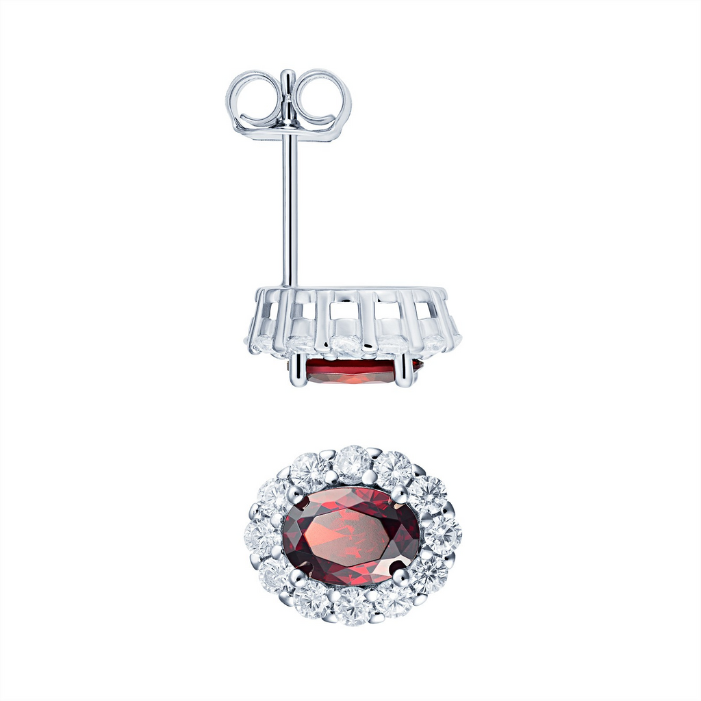 Oval Garnet Stud Earrings Sterling Silver 925 Hallmarked British Made