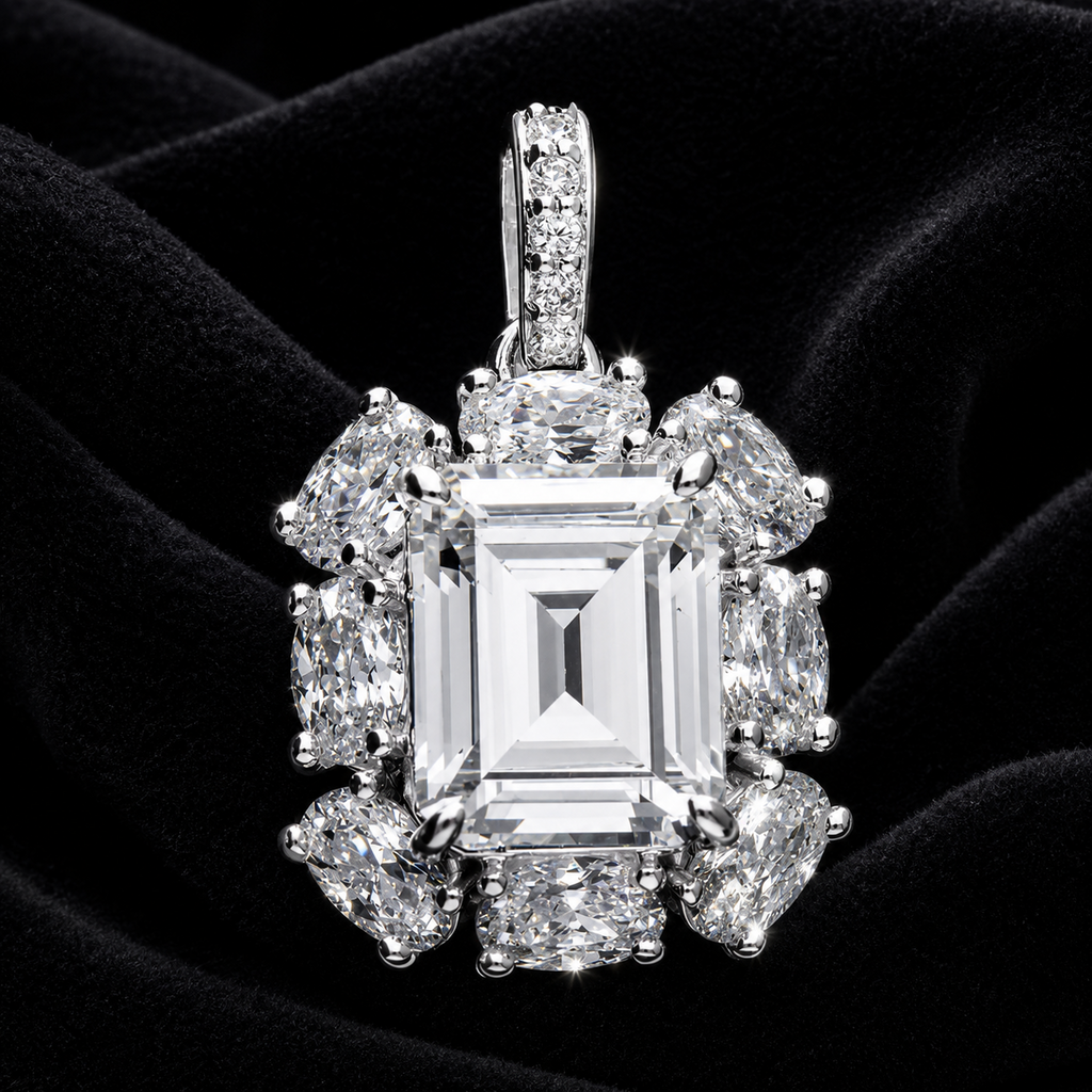 Empire Baguette Zircon Pendant Sterling Silver 925 Hallmarked All Chain Lengths