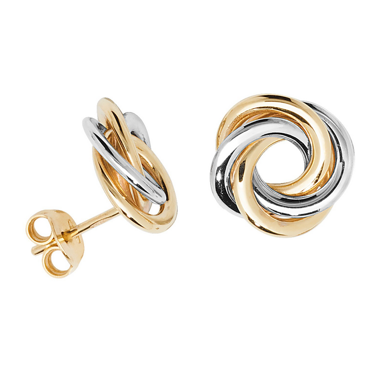 Interlocking Stud Earrings 9ct Multi Tone Gold 375 Hallmarked Brand New Boxed