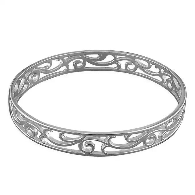 Filigree Swirl Bangle Sterling Silver 925 Hallmarked British Made Brand New
