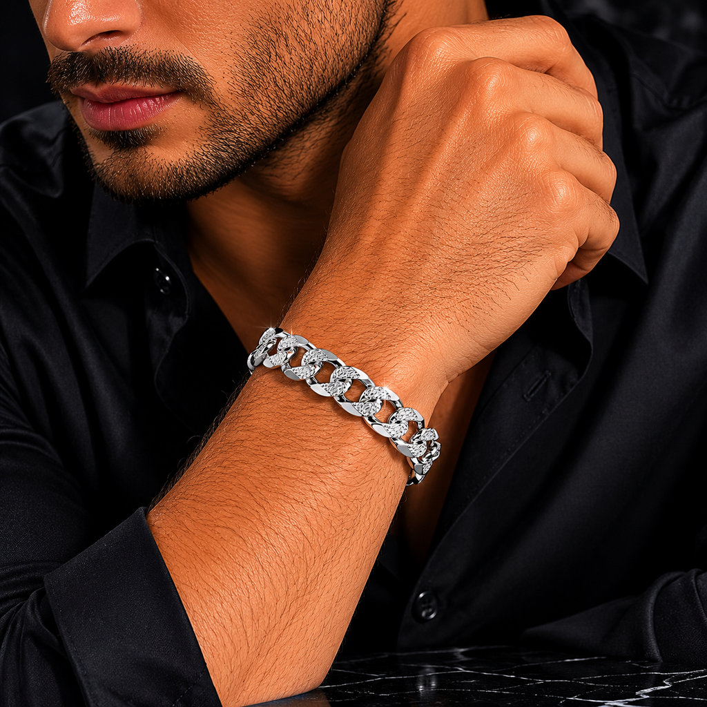 Gents Solid Sterling Silver DC Curb Chain Bracelet British Made 925 Hallmarked
