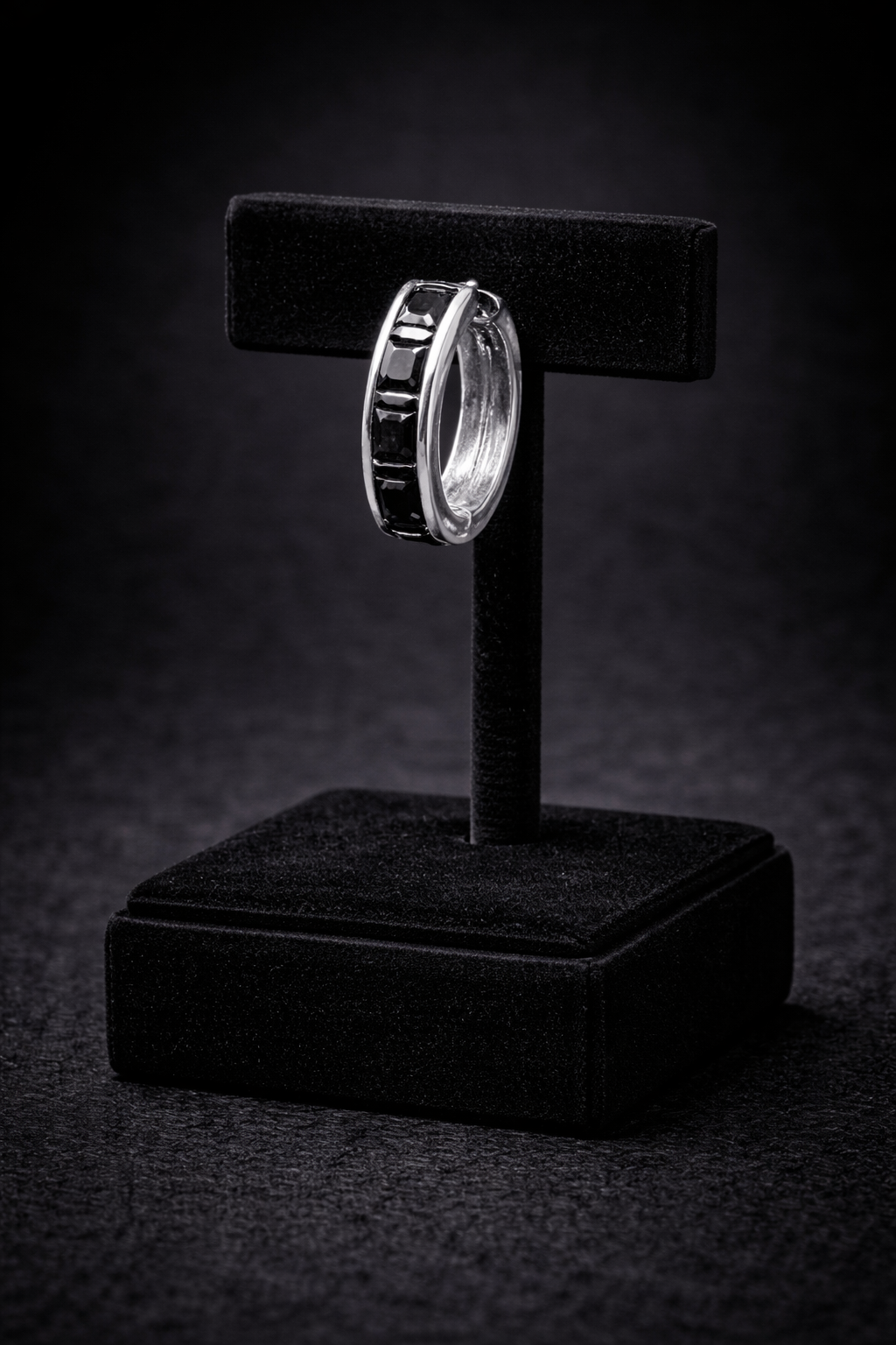 Mens Huggie Hoop Earring Black Cubic Zirconia Sterling Silver Gents 925 Hallmark
