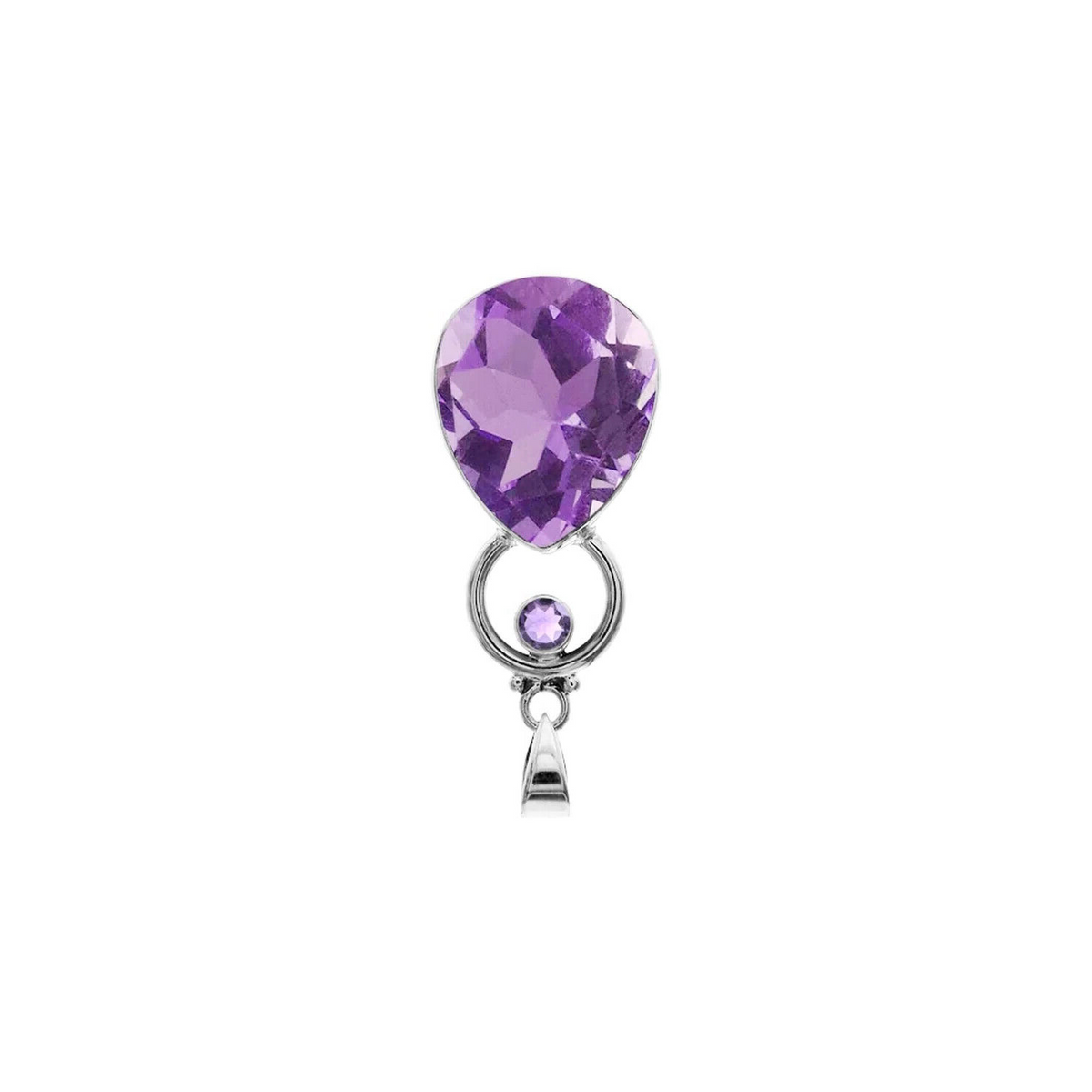 Teardrop Amethyst Hoop Pendant Sterling Silver 925 Hallmarked All Chain Lengths