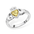 Sterling Silver Citrine Ring Claddagh November Stone 925 Hallmarked Size J - R