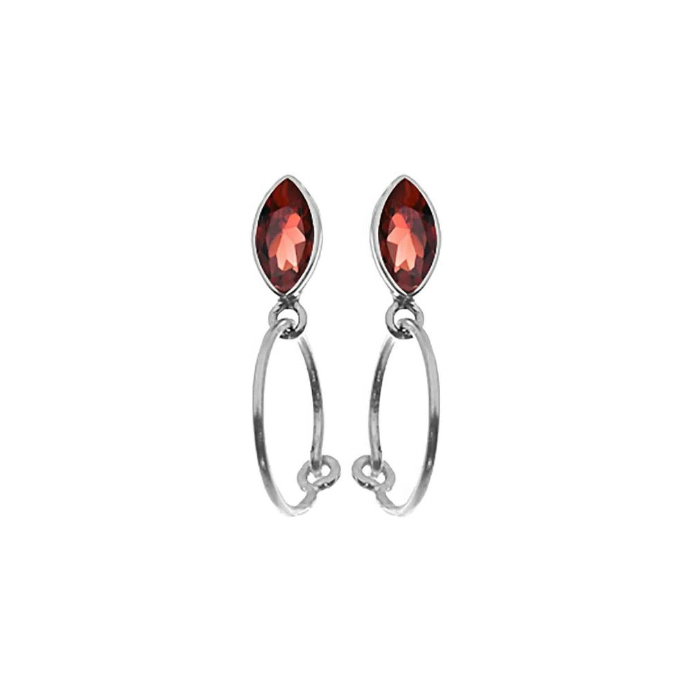 Marquise Garnet Hoop Earrings Sterling Silver 925 Hallmarked Brand New Boxed