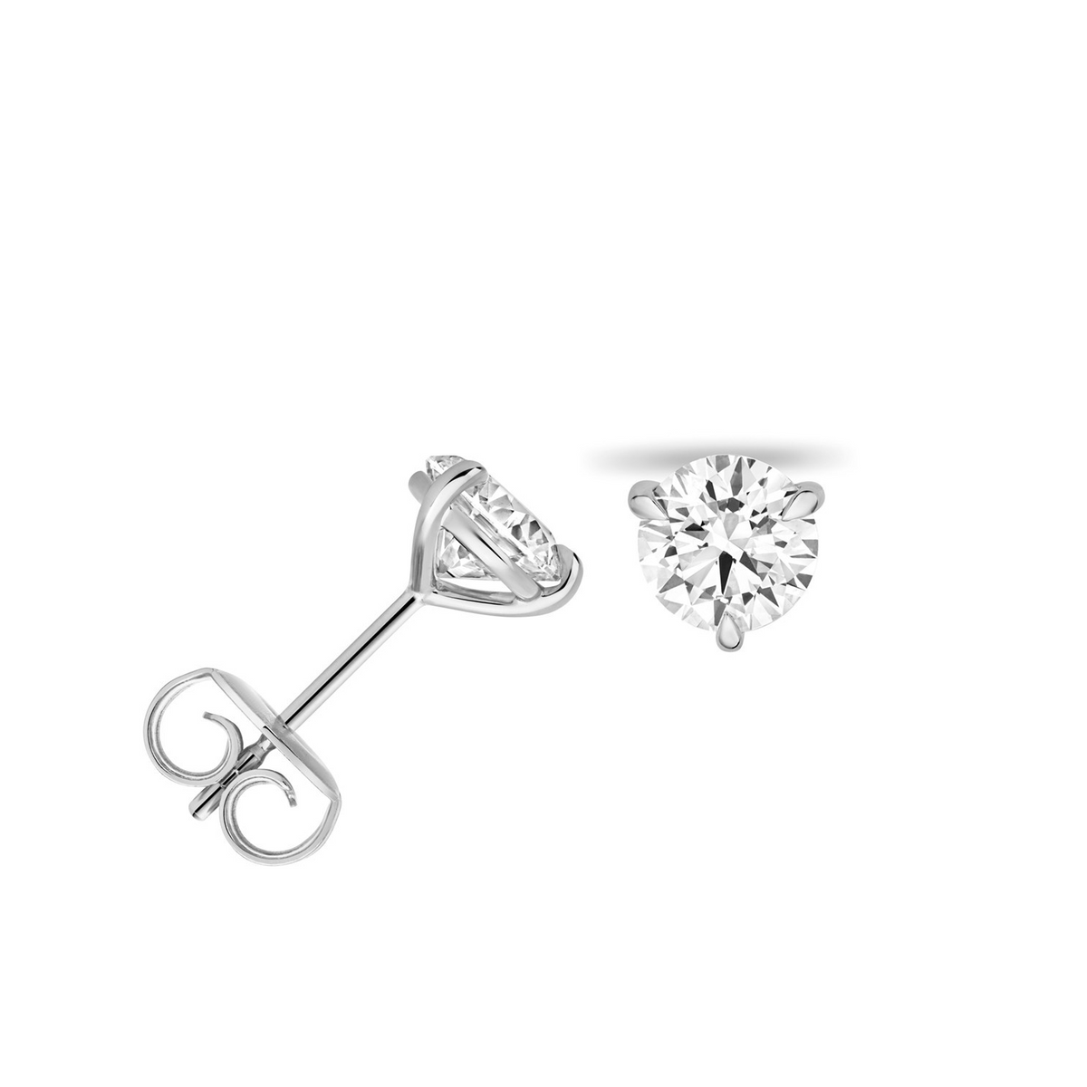 1 Lab Grown Diamond Prong Stud Earrings 18ct White Gold Hallmarked British Made