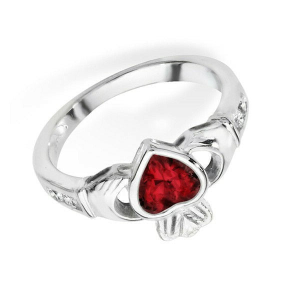 Sterling Silver Ruby Ring Claddagh July Stone 925 Hallmarked Size J - R