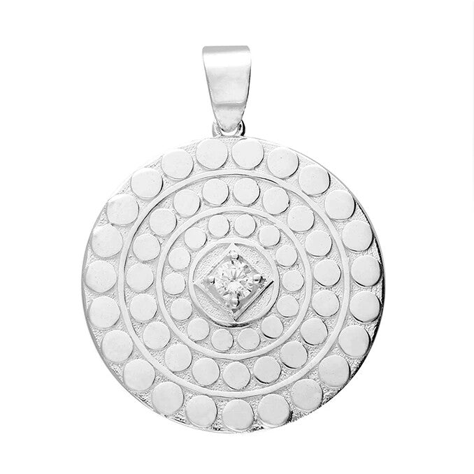 Textured Disc Zircon Pendant Sterling Silver 925 Hallmarked All Chain Lengths