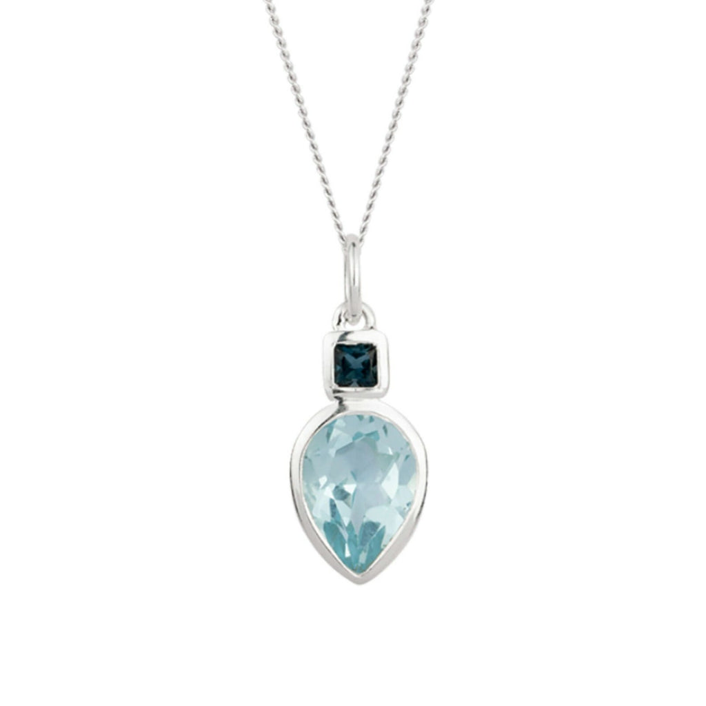 Blue Topaz Pendant 925 Sterling Silver Hallmarked 18" Chain British Made