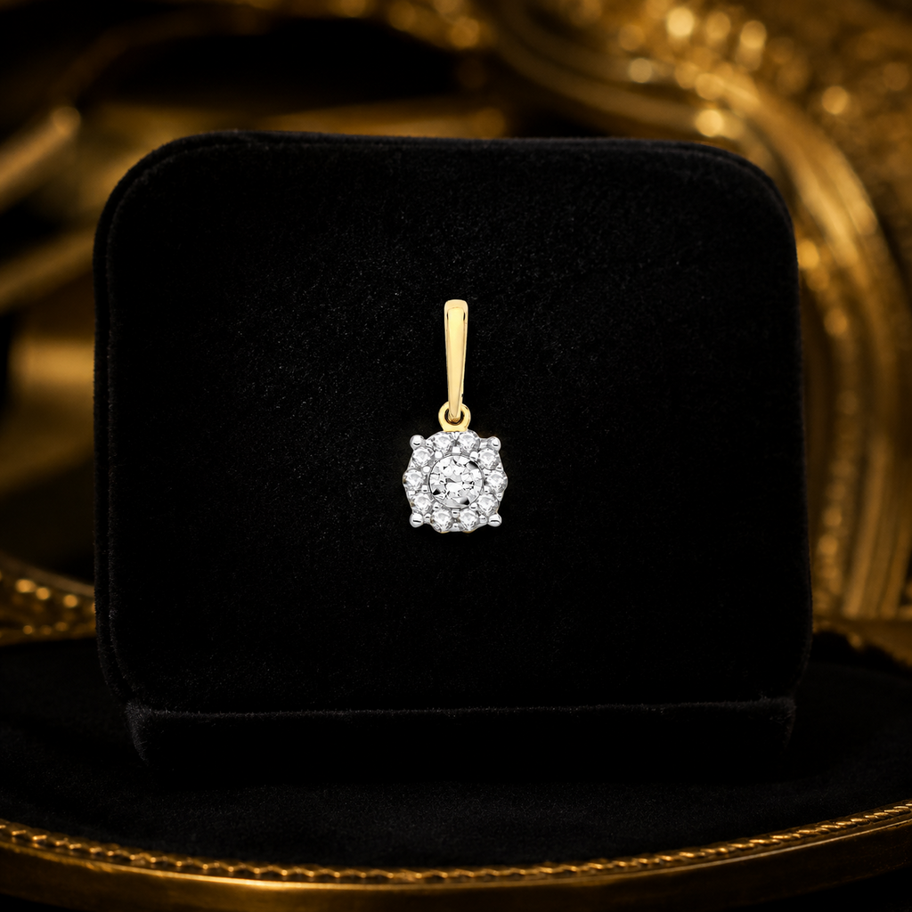 Round Halo 9ct Yellow Gold Pendant 375 Hallmarked British Made All Chain Lengths