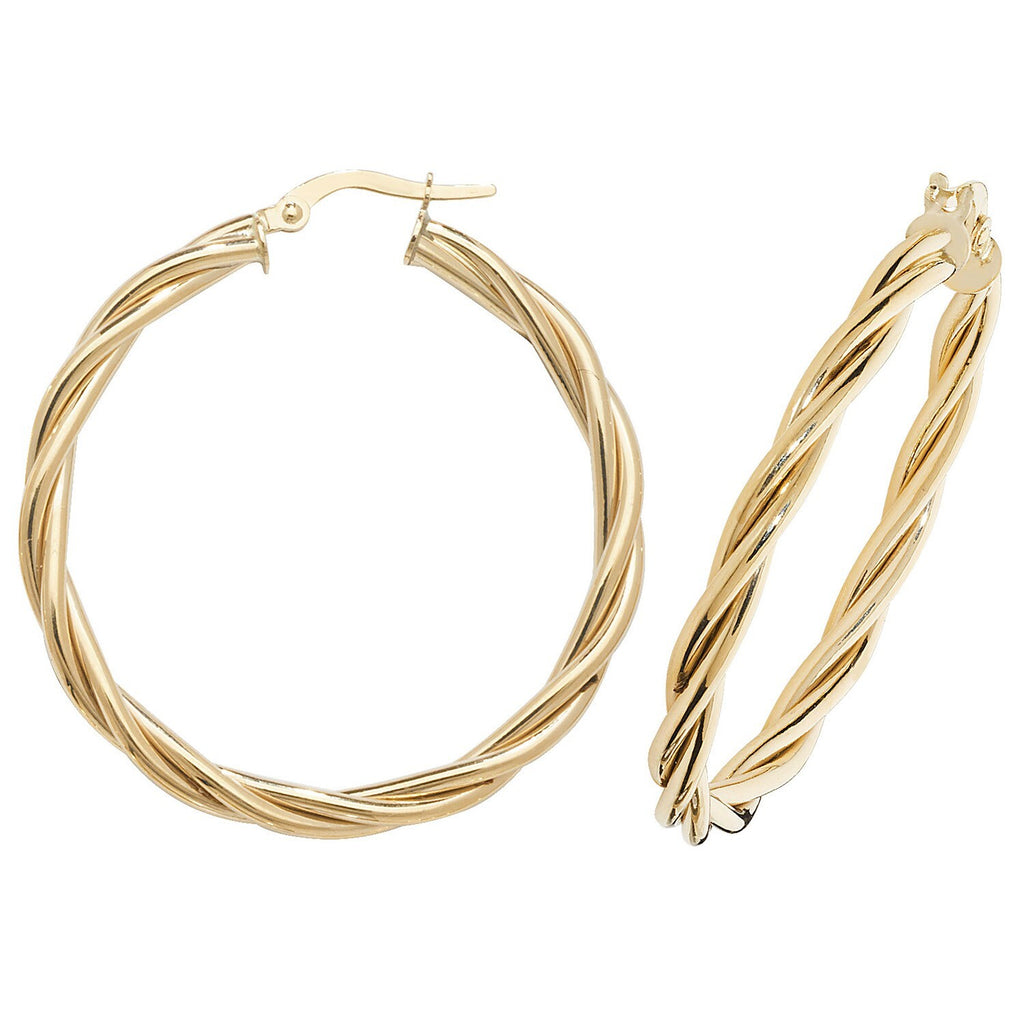 9ct Yellow Gold Twist Hoop Earrings 375 Hallmarked 10mm - 30mm Diameter