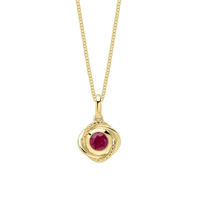 Flush Round Ruby Pendant 9ct Yellow Gold 375 Hallmarked British Made