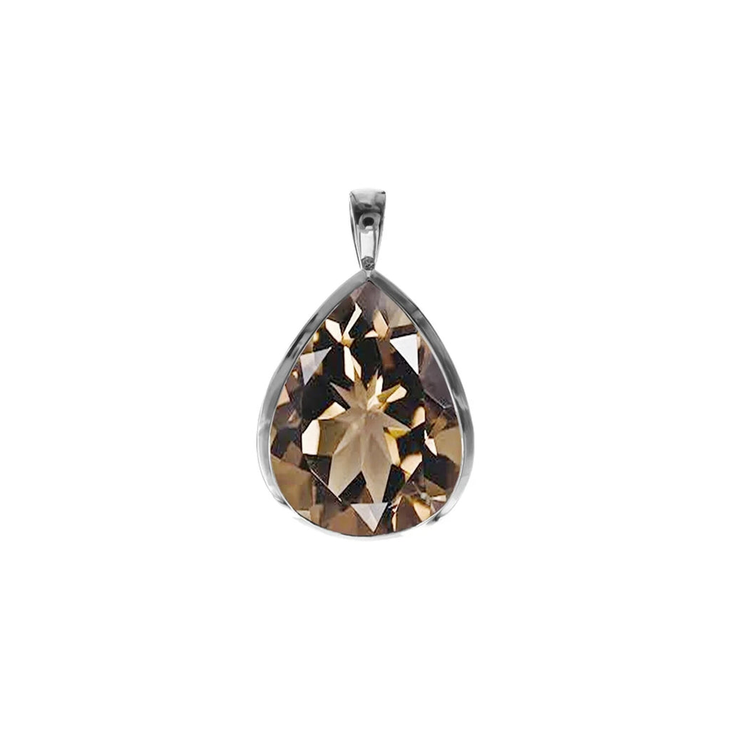 Teardrop Smoky Quartz Pendant Sterling Silver 925 Hallmarked All Chain Lengths