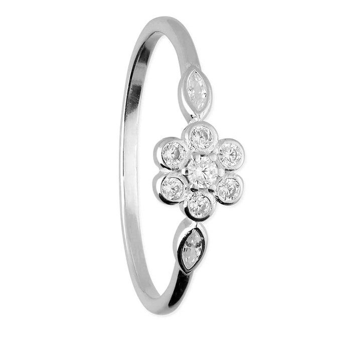 Floral Cluster Ring Sterling Silver 925 Hallmarked British Made Size L - Q