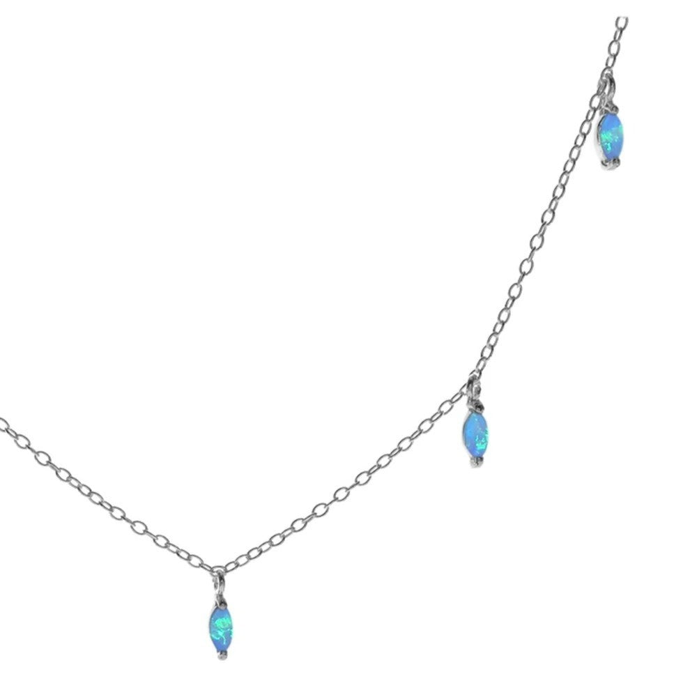 Natural Opal Marquise Necklace Solid Sterling Silver 925 Hallmarked British Made