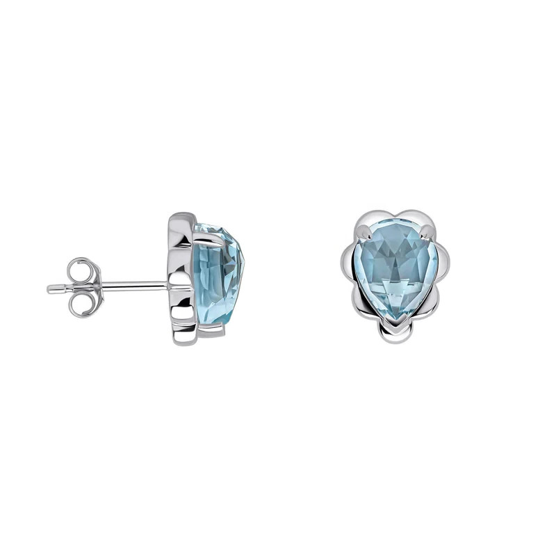Floral Teardrop Topaz Stud Earrings 9ct White Gold 375 Hallmarked British Made