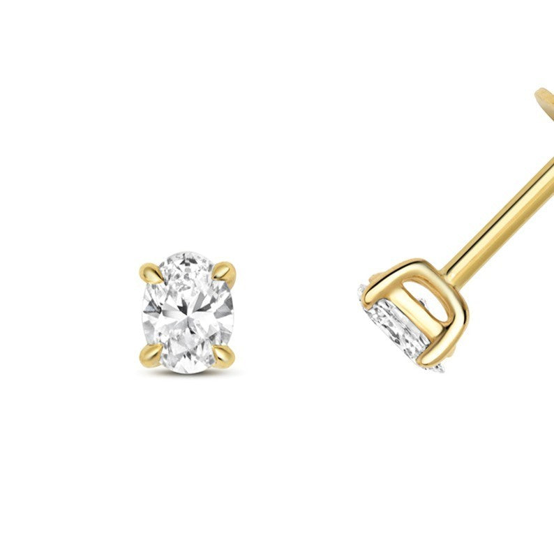 1 Natural Diamond Oval Stud Earrings 18ct Yellow Gold Hallmarked British Made