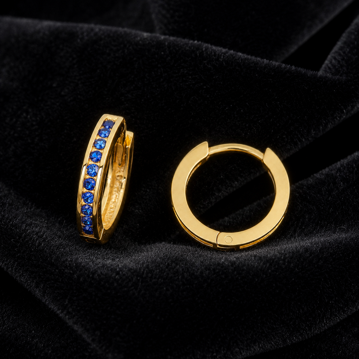9ct Yellow Gold Sapphire Hoop Earrings British Made 375 Hallmark Brand New Boxed