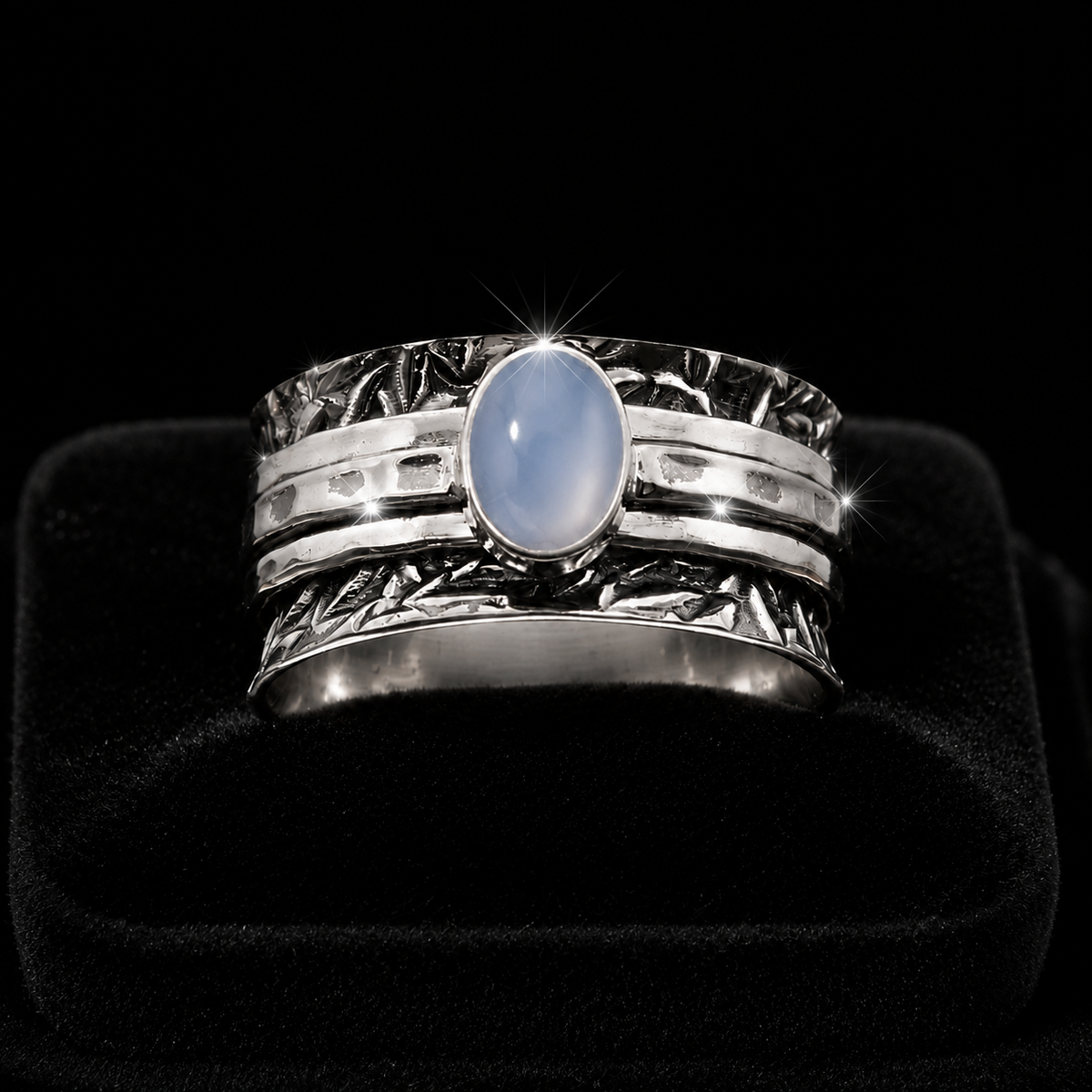 Triple Floral Chalcedony Spinner Ring Sterling Silver 925 Hallmarked Size K - T