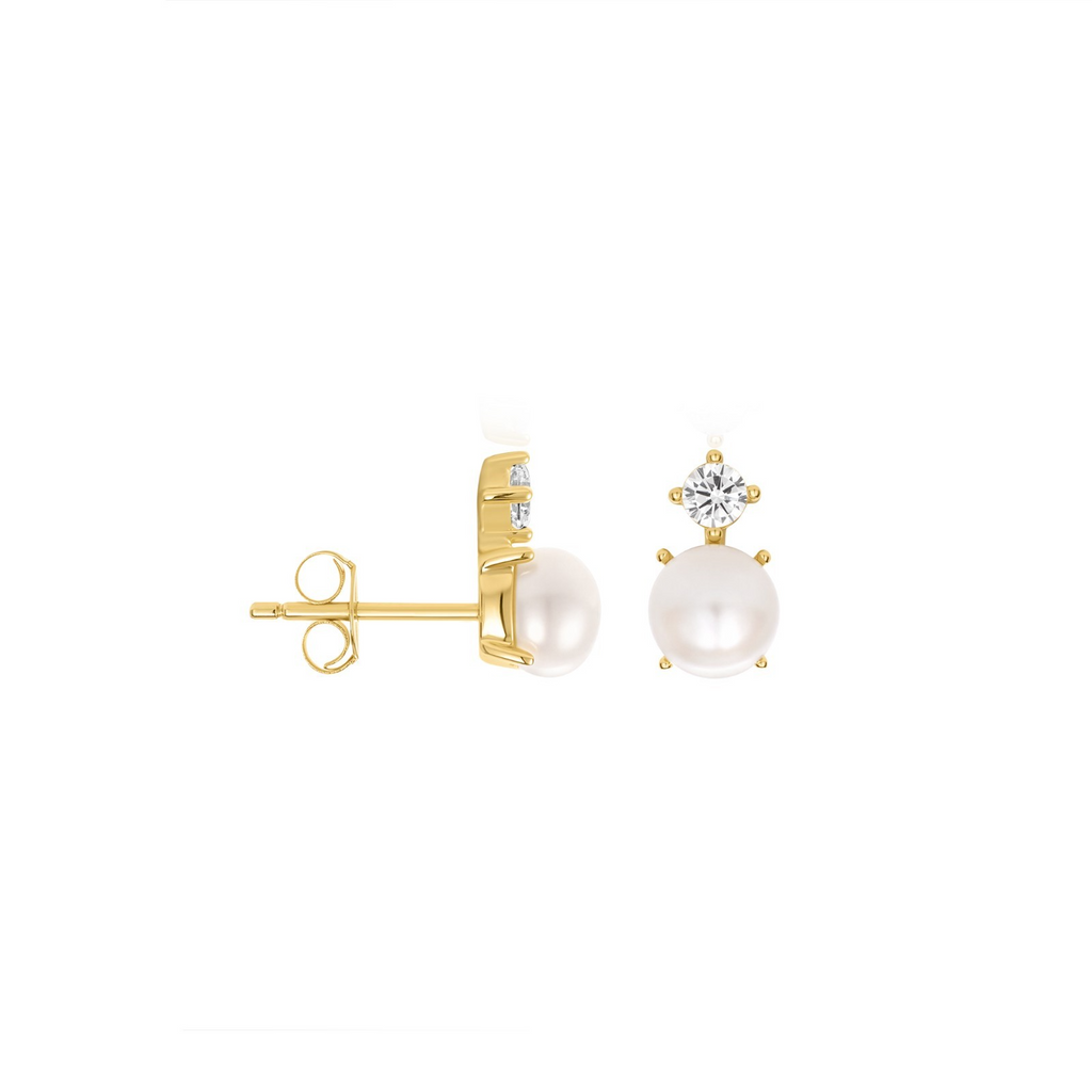 2 Stone Pearl Drop Earrings 9ct Yellow Gold Plated Hallmarked British Made