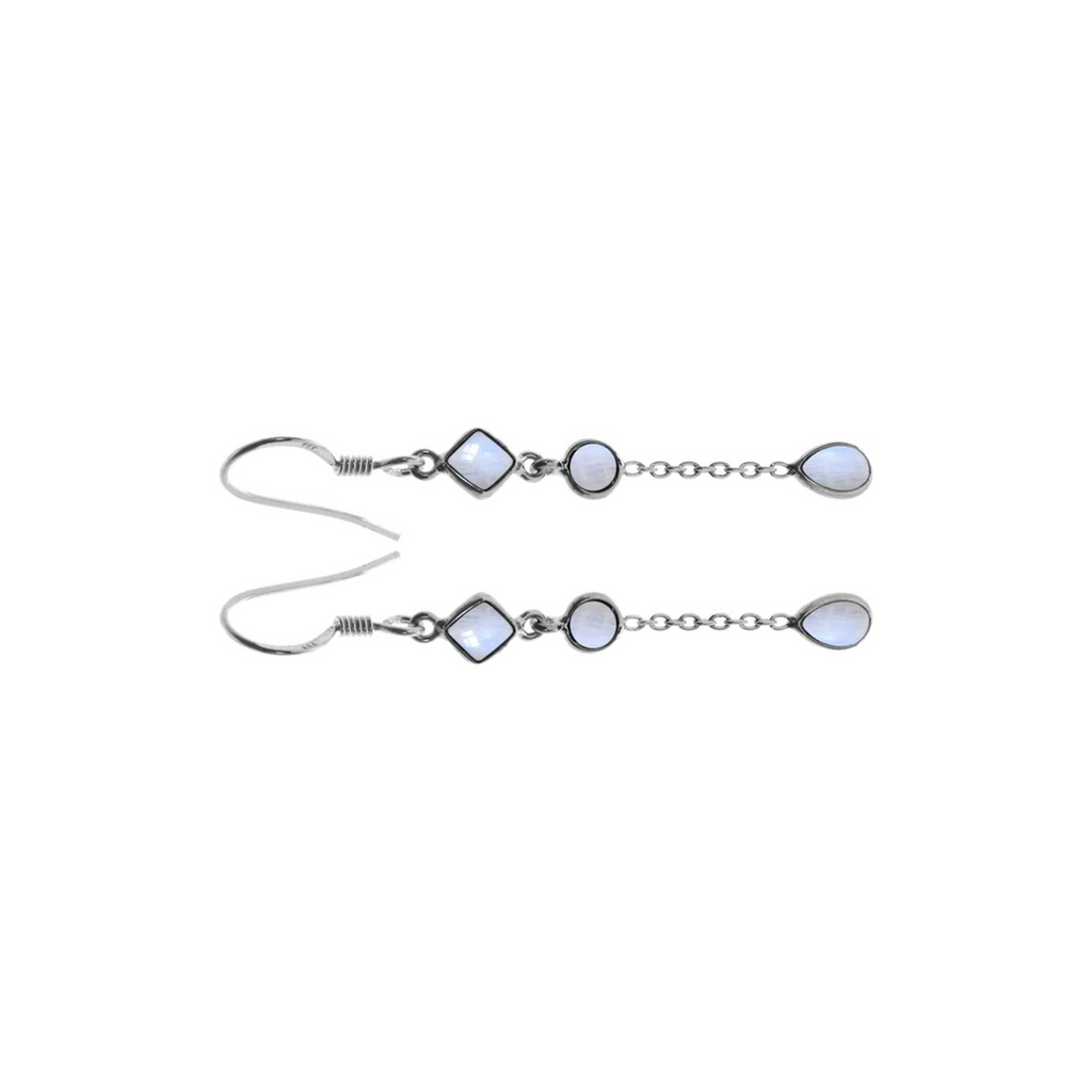 Natural Moonstone Chain Drop Earrings Sterling Silver 925 Hallmarked Brand New