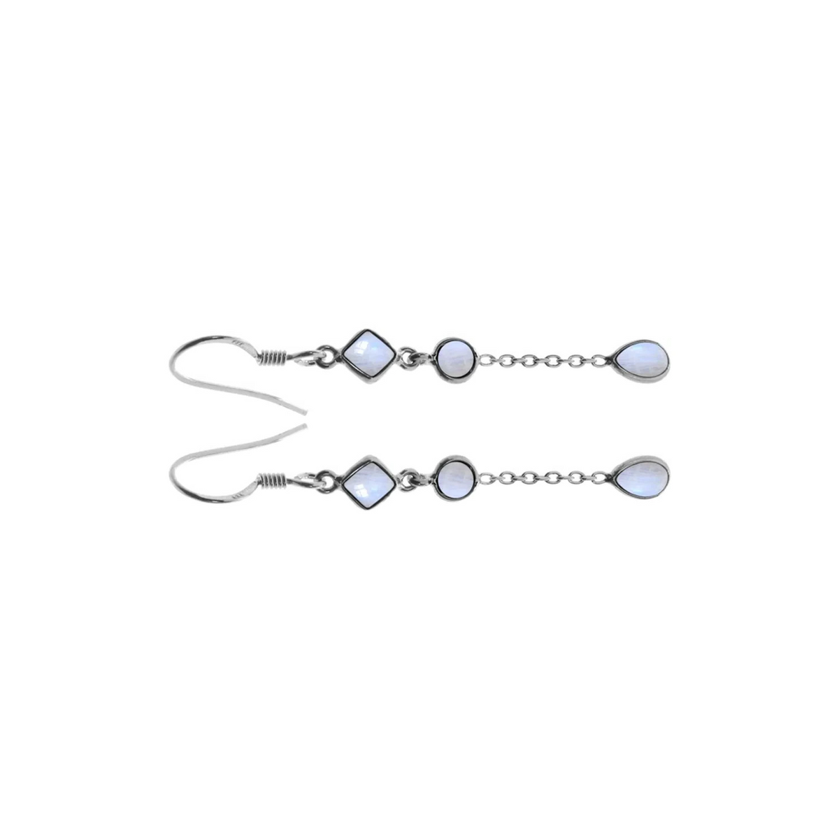 Natural Moonstone Chain Drop Earrings Sterling Silver 925 Hallmarked Brand New